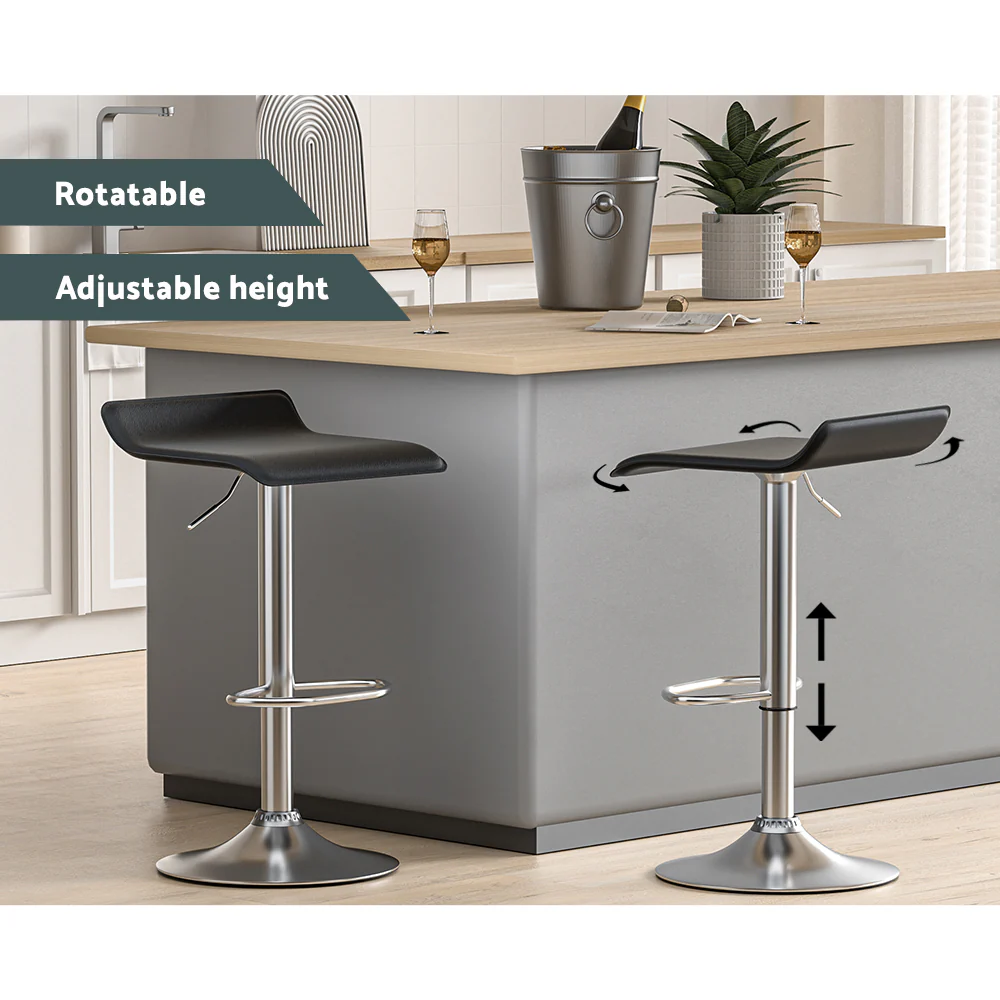 Bar Stools Kitchen Stool Chairs Dining Gas Lift PU Leather Black x2 - Image 4