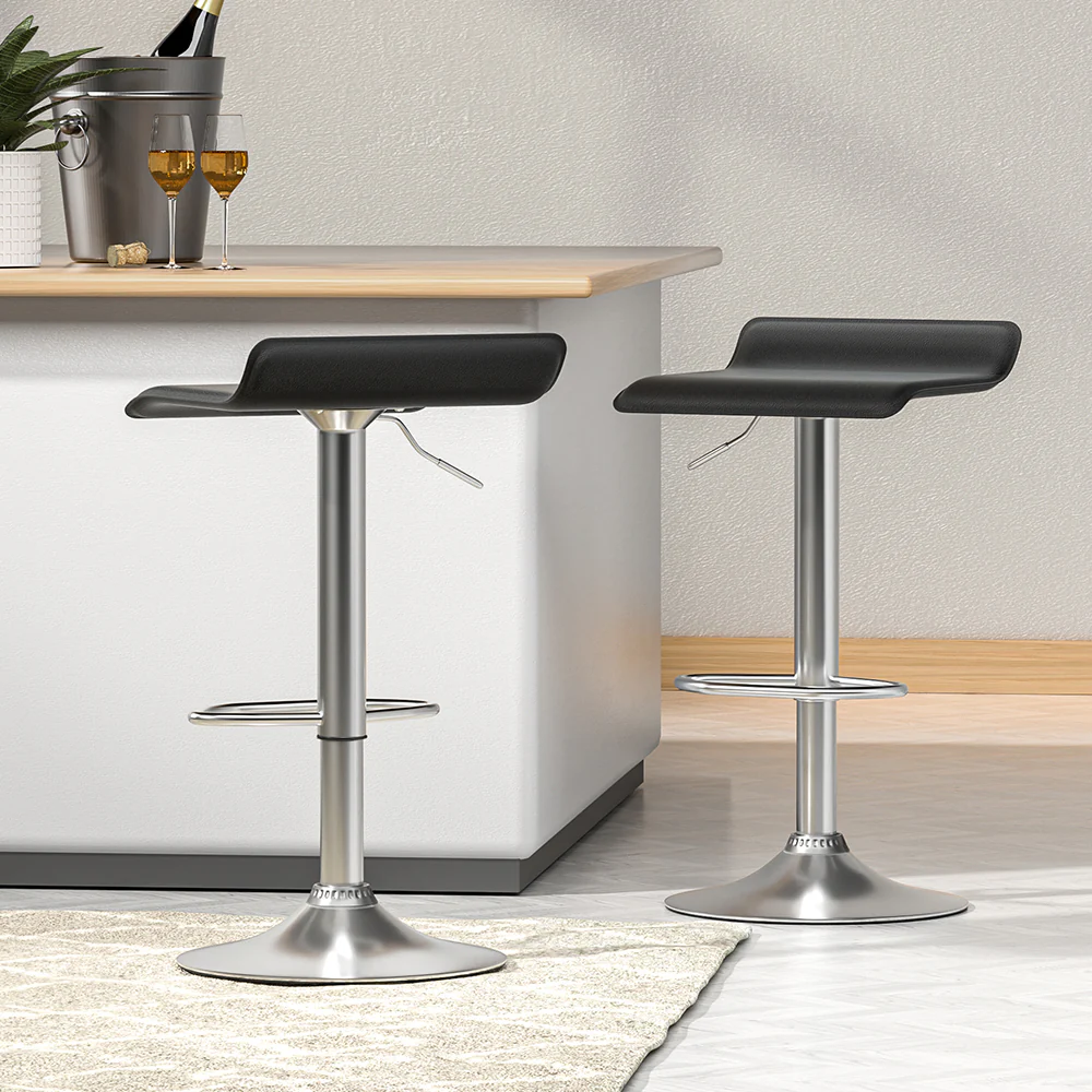 Bar Stools Kitchen Stool Chairs Dining Gas Lift PU Leather Black x2 - Image 7