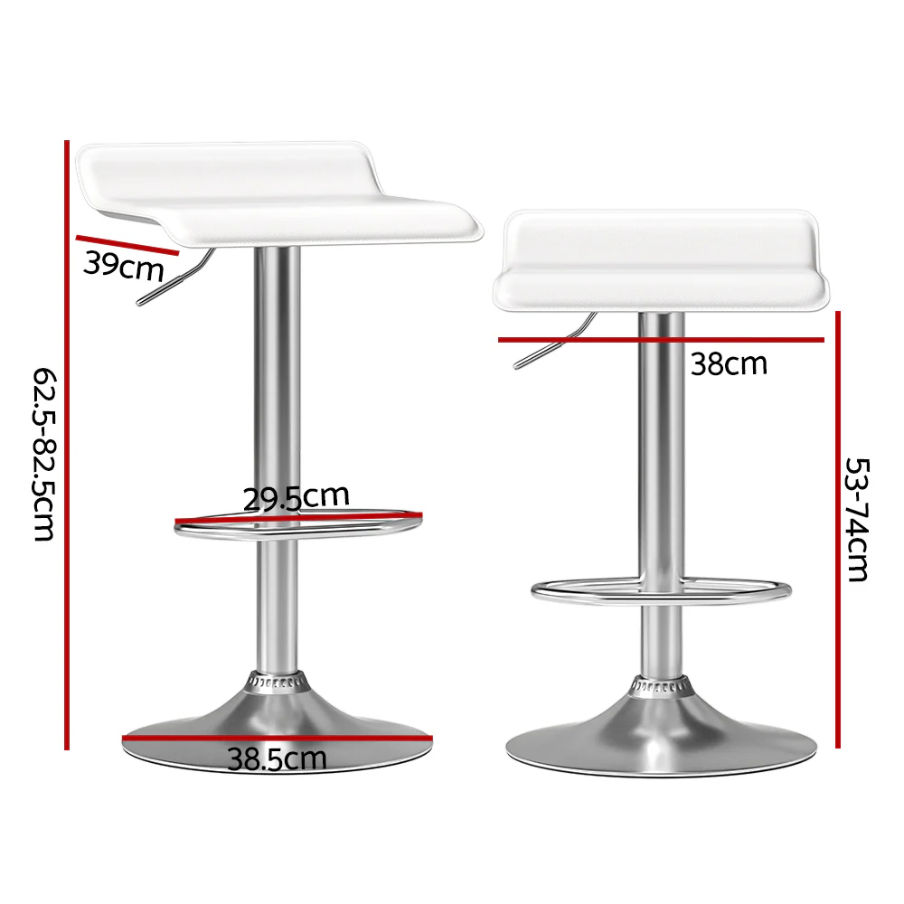 Bar Stools Kitchen Stool Chairs Dining Gas Lift PU Leather White x2 - Image 2