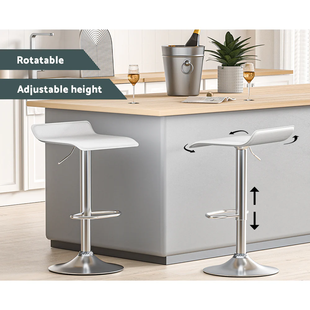 Bar Stools Kitchen Stool Chairs Dining Gas Lift PU Leather White x2 - Image 4
