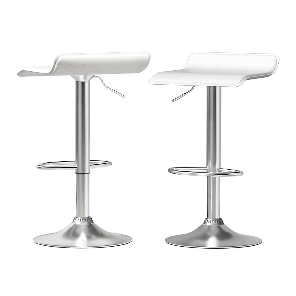 Bar Stools Kitchen Stool Chairs Dining Gas Lift PU Leather White x2 - Image 7