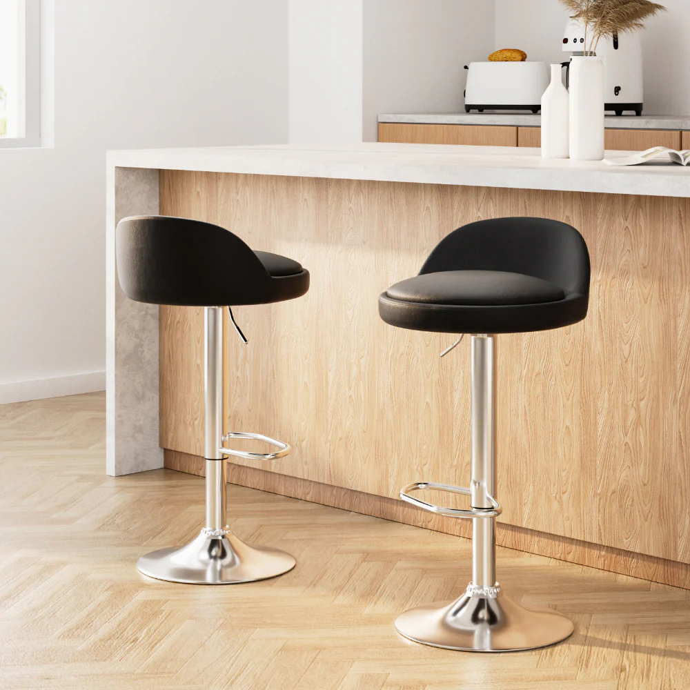 Bar Stools Kitchen Stool Chairs Dining Gas Lift Swivel Leather Black x2