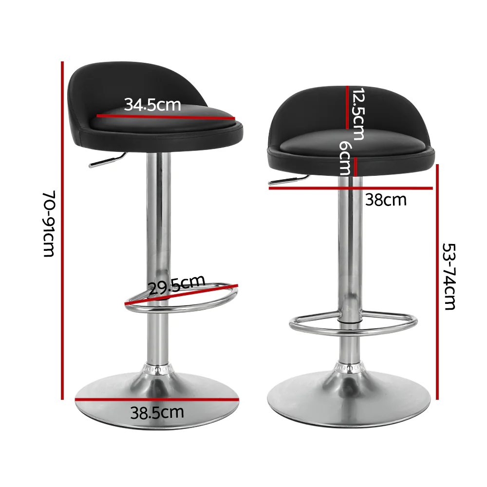 Bar Stools Kitchen Stool Chairs Dining Gas Lift Swivel Leather Black x2 - Image 2