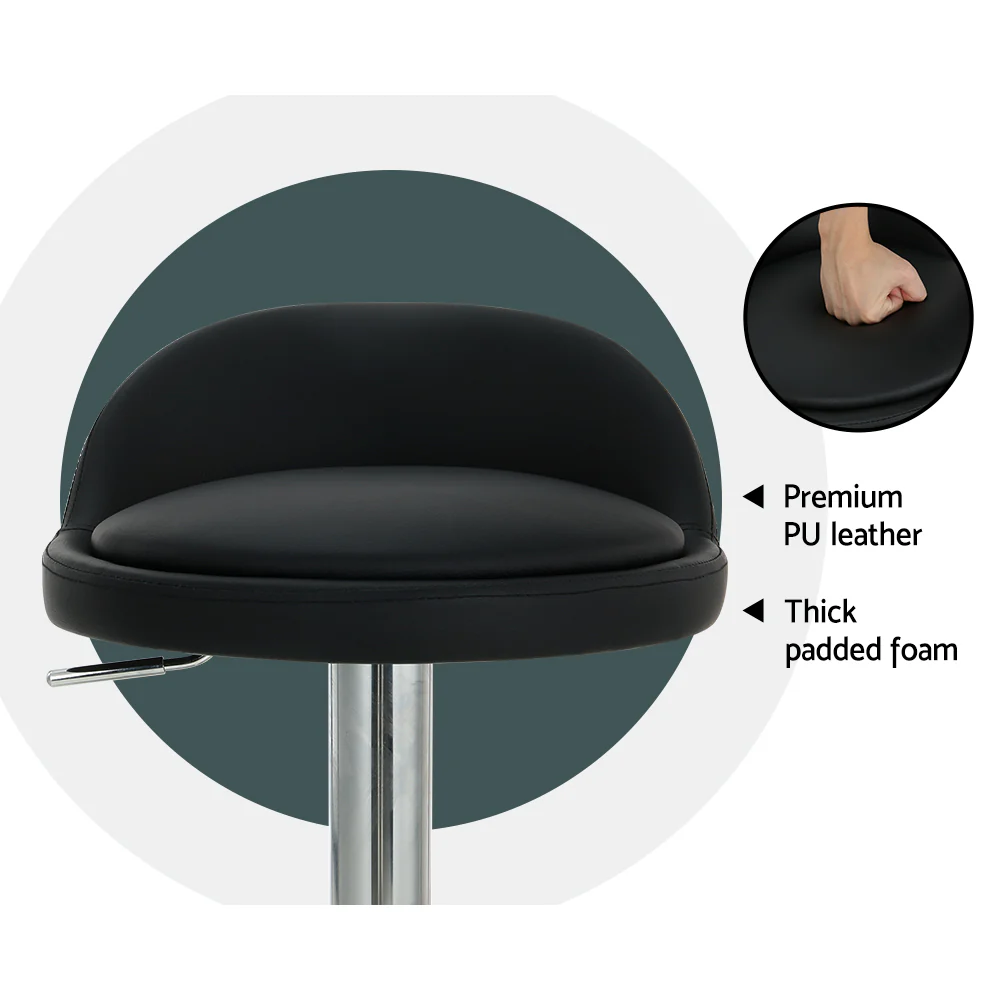 Bar Stools Kitchen Stool Chairs Dining Gas Lift Swivel Leather Black x2 - Image 3