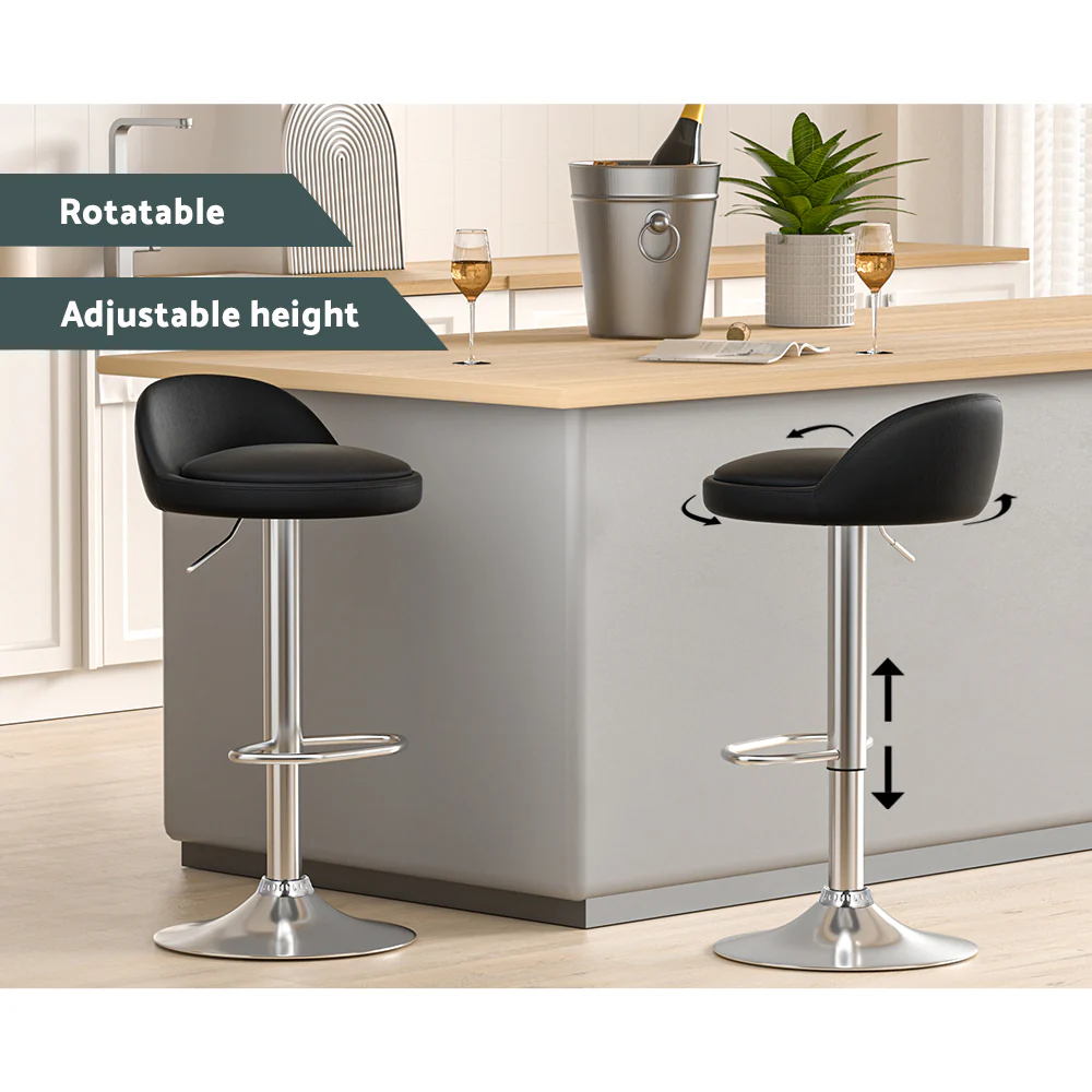 Bar Stools Kitchen Stool Chairs Dining Gas Lift Swivel Leather Black x2 - Image 4