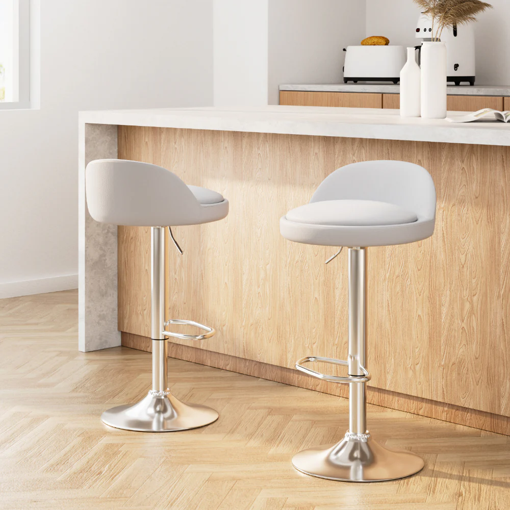 Bar Stools Kitchen Stool Chairs Dining Gas Lift Swivel Leather White x2