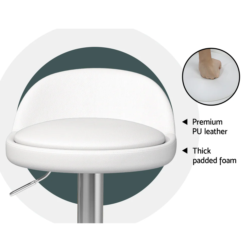 Bar Stools Kitchen Stool Chairs Dining Gas Lift Swivel Leather White x2 - Image 3