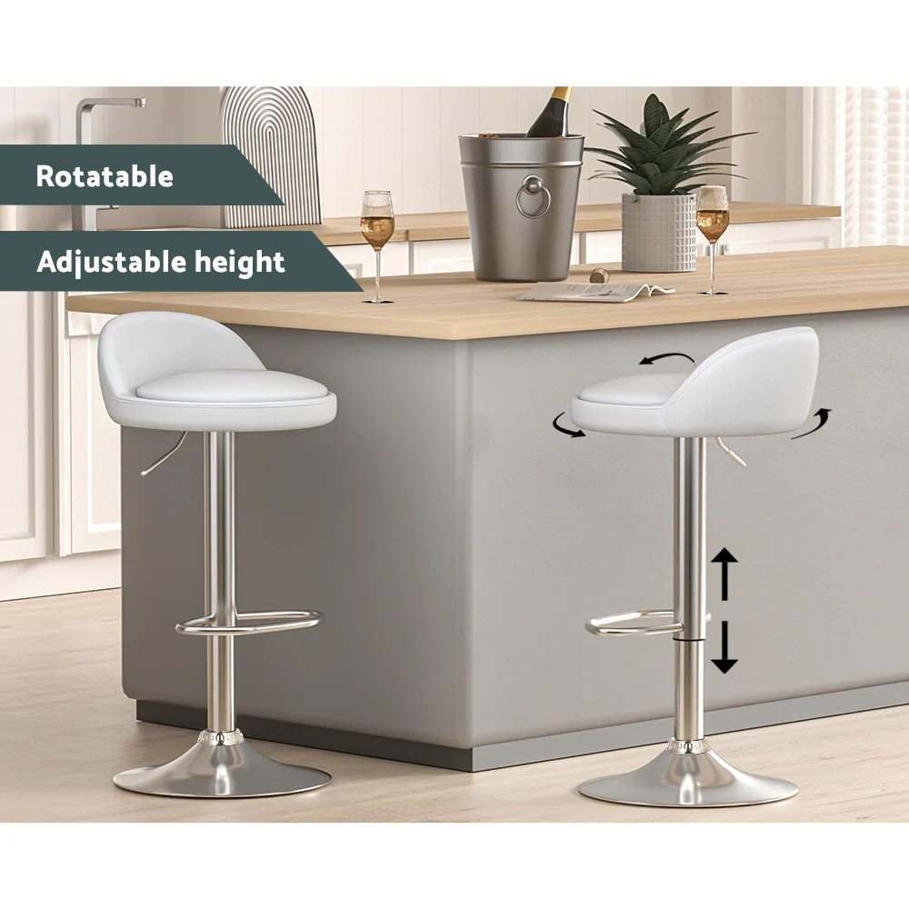 Bar Stools Kitchen Stool Chairs Dining Gas Lift Swivel Leather White x2 - Image 4