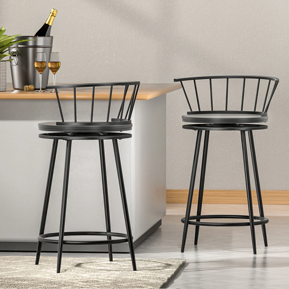 Bar Stools Kitchen Stools Wooden Dining Chair Swivel Metal Chairs x2 - Image 5