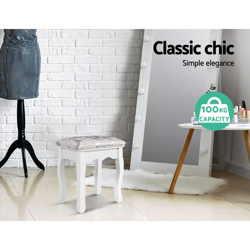 Dressing Table Stool Bedroom White Make Up Chair Fabric Furniture - Image 3