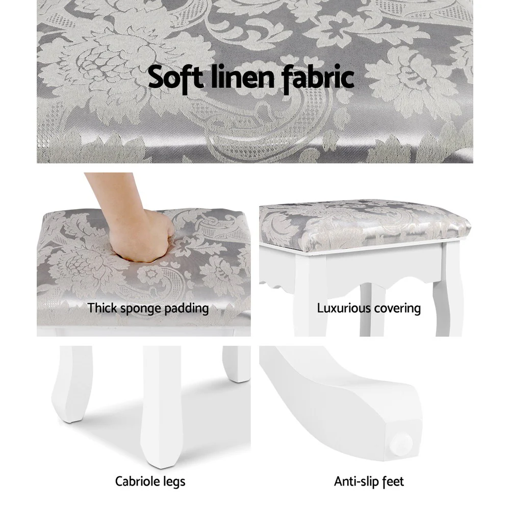 Dressing Table Stool Bedroom White Make Up Chair Fabric Furniture - Image 5