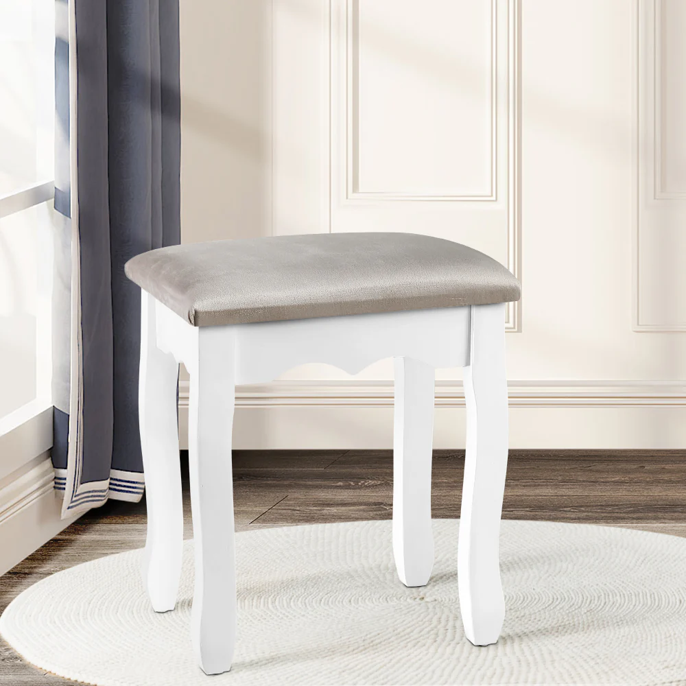 Dressing Table Stool Makeup Chair Bedroom Vanity Velvet Fabric Grey - Image 8