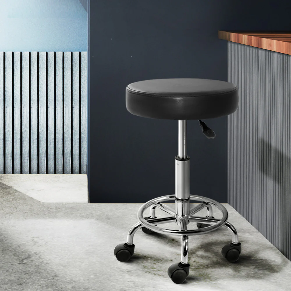 Round Salon Stool Black PU Swivel Barber Hair Dress Chair Hydraulic Lift - Image 8
