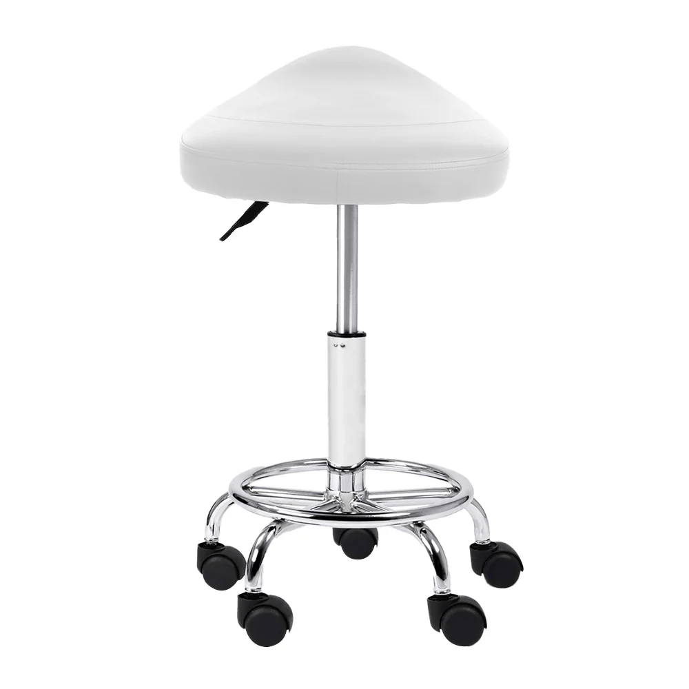 Saddle Salon Stool White PU Swivel Barber Hair Dress Chair Hydraulic Lift - Image 4