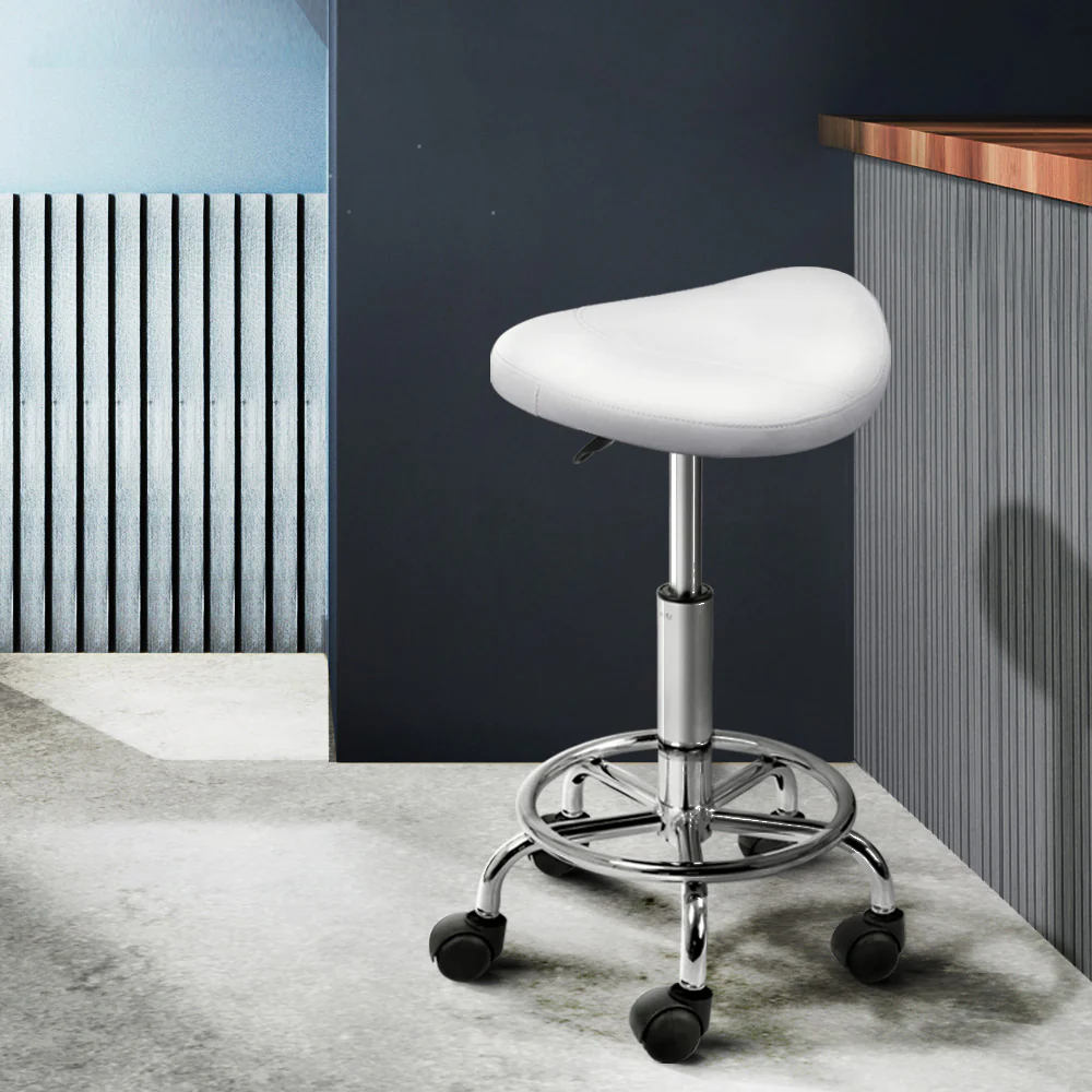 Saddle Salon Stool White PU Swivel Barber Hair Dress Chair Hydraulic Lift - Image 8