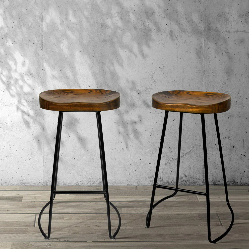 Set of 2 Backless Elm Wood Bar Stools 75cm - Black - Image 7