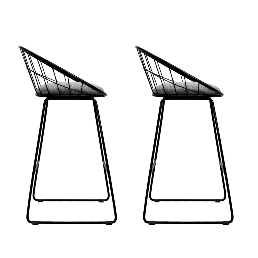 Set of 2 Bar Stools Steel Fabric - Grey and Black - Image 3