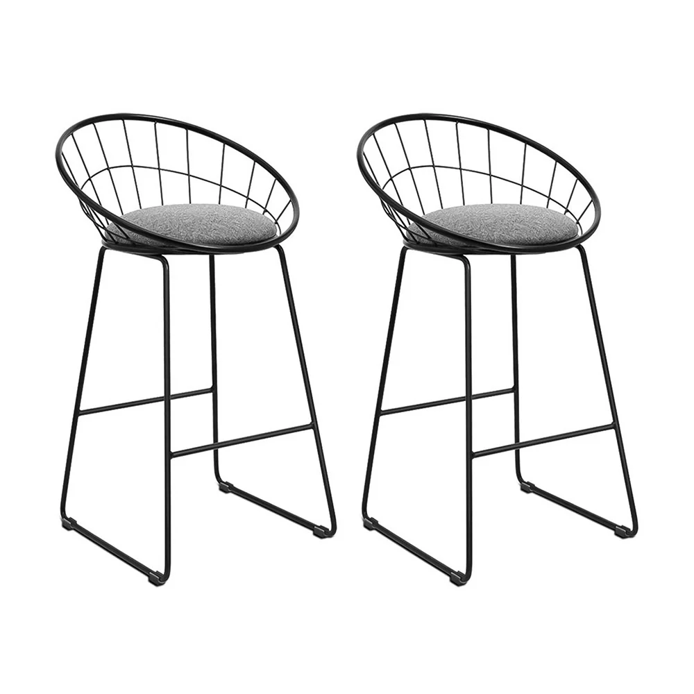 Set of 2 Bar Stools Steel Fabric - Grey and Black - Image 8
