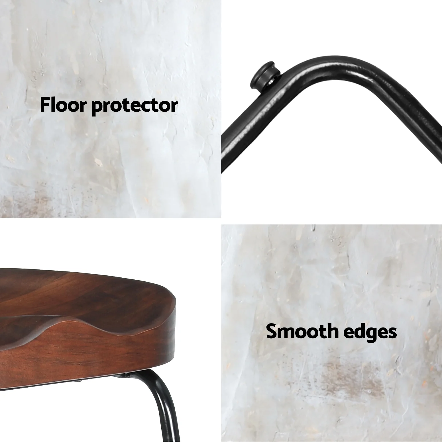 Set of 2 Elm Wood Backless Bar Stools 65cm - Black and Dark Natural - Image 6