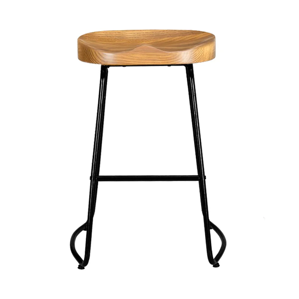 Set of 2 Elm Wood Backless Bar Stools 65cm - Black and Light Natural - Image 3
