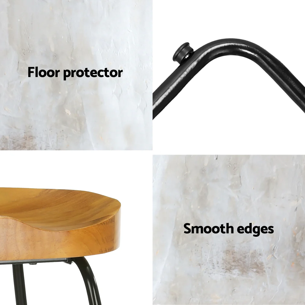 Set of 2 Elm Wood Backless Bar Stools 65cm - Black and Light Natural - Image 6