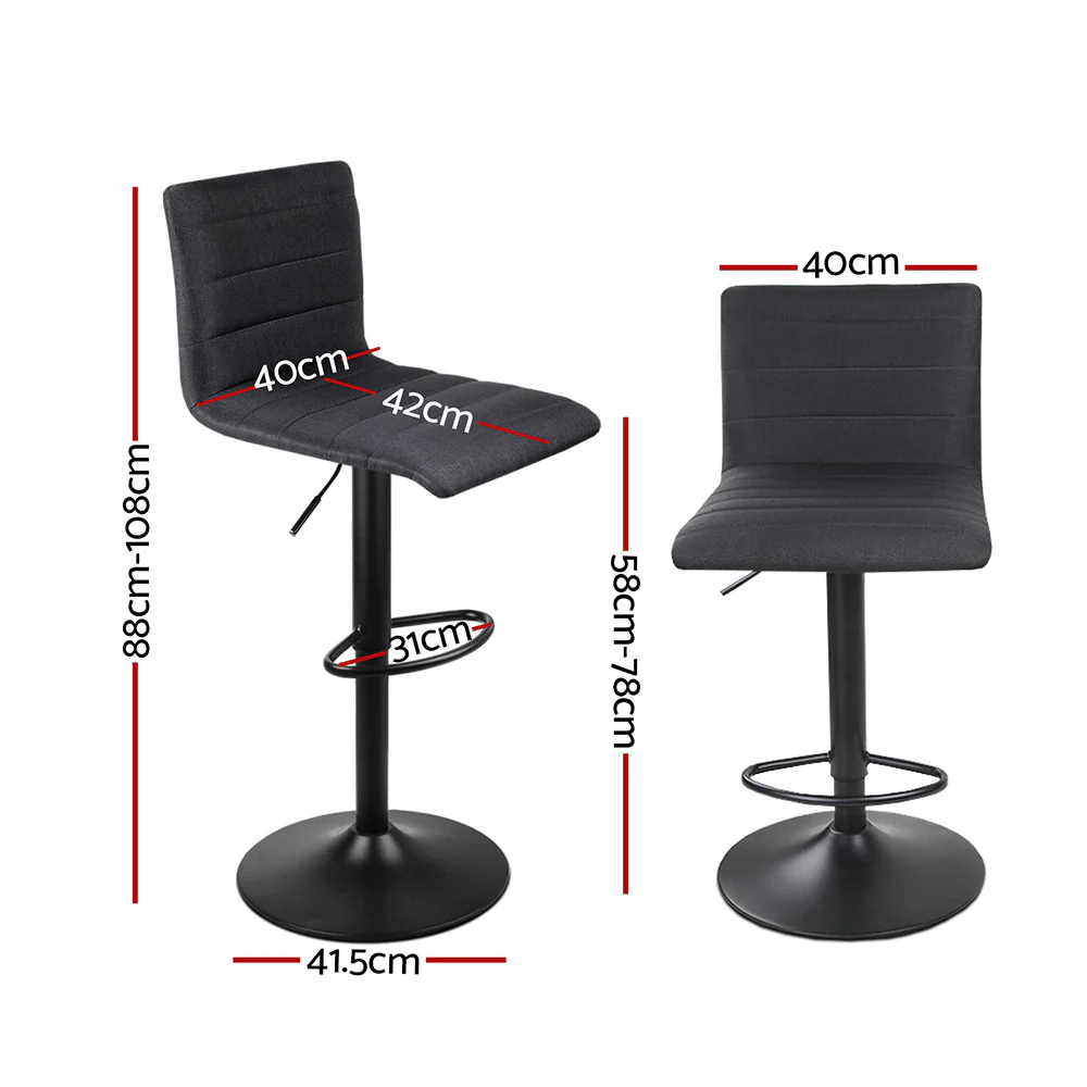 Set of 2 Faux Linen Bar Stools - Black - Image 2