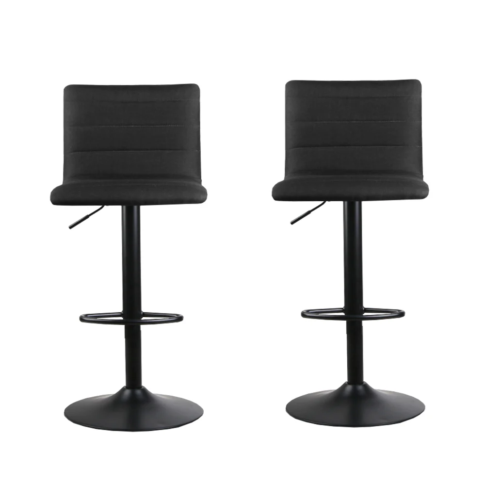 Set of 2 Faux Linen Bar Stools - Black - Image 3