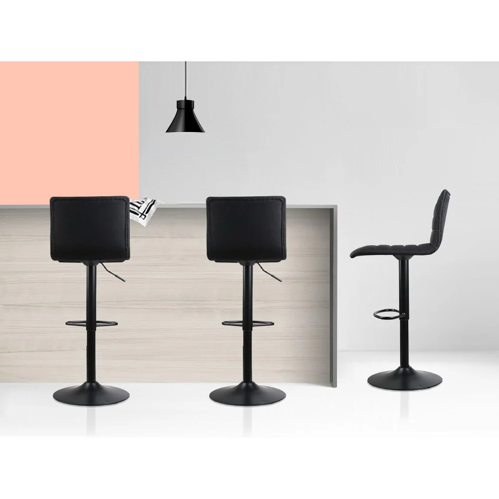 Set of 2 Faux Linen Bar Stools - Black - Image 5