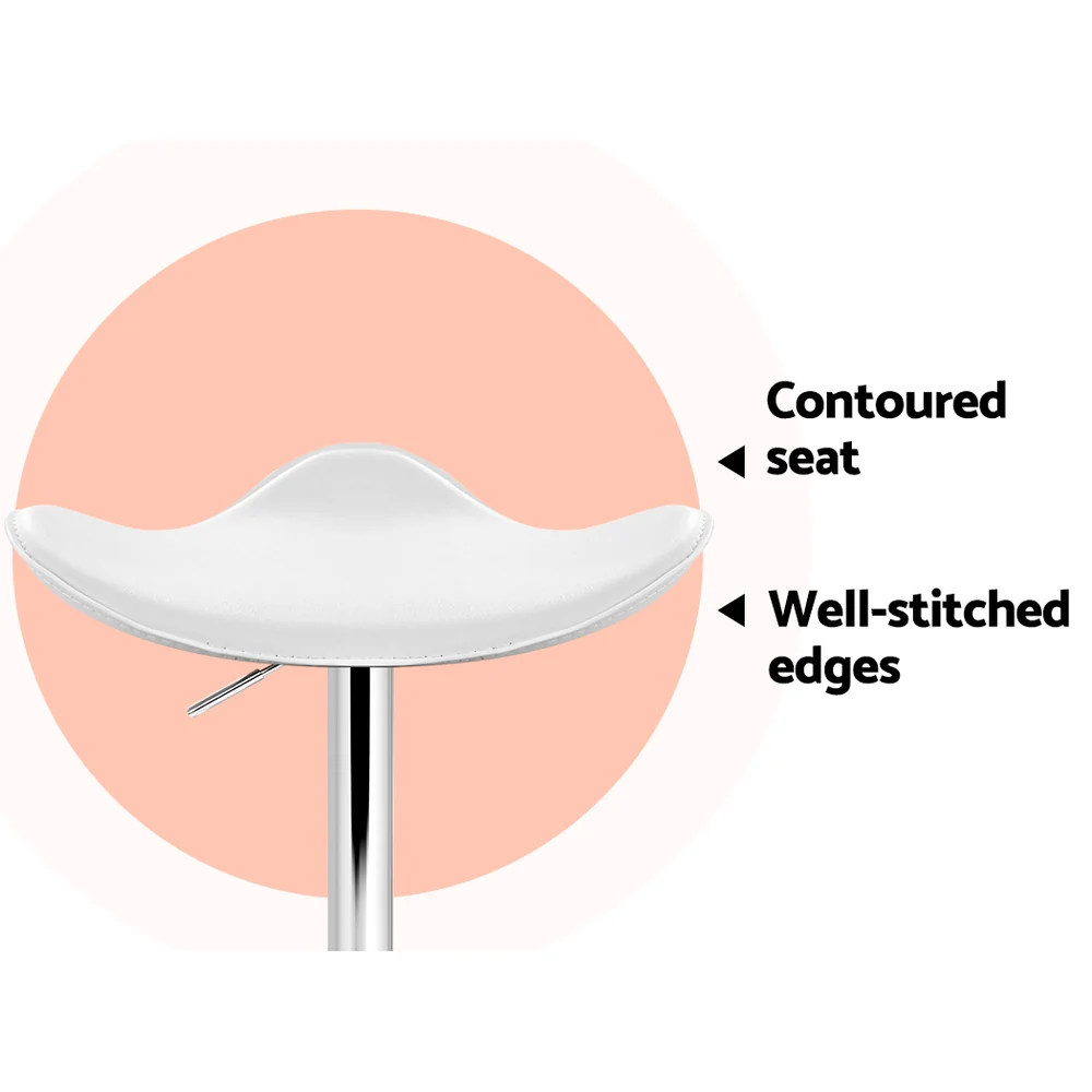 Set of 2 Gas Lift Bar Stools PU Leather - White and Chrome - Image 4