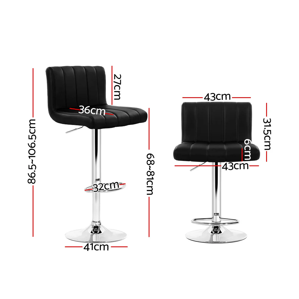 Set of 2 Line Style PU Leather Bar Stools - Black - Image 2