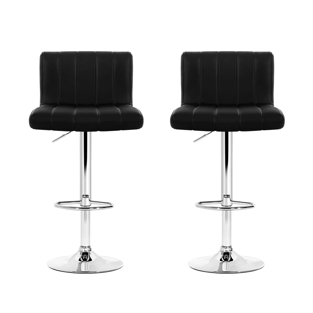 Set of 2 Line Style PU Leather Bar Stools - Black - Image 3