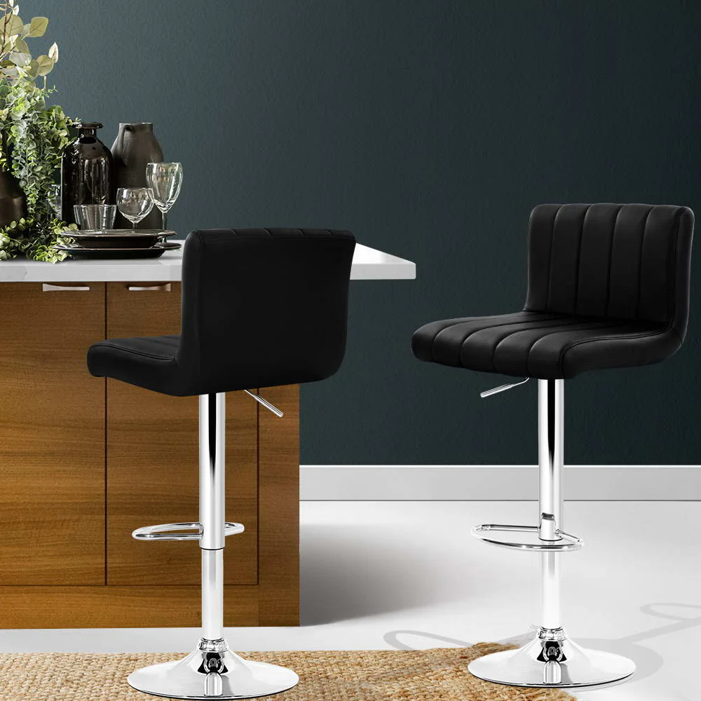 Set of 2 Line Style PU Leather Bar Stools - Black - Image 7