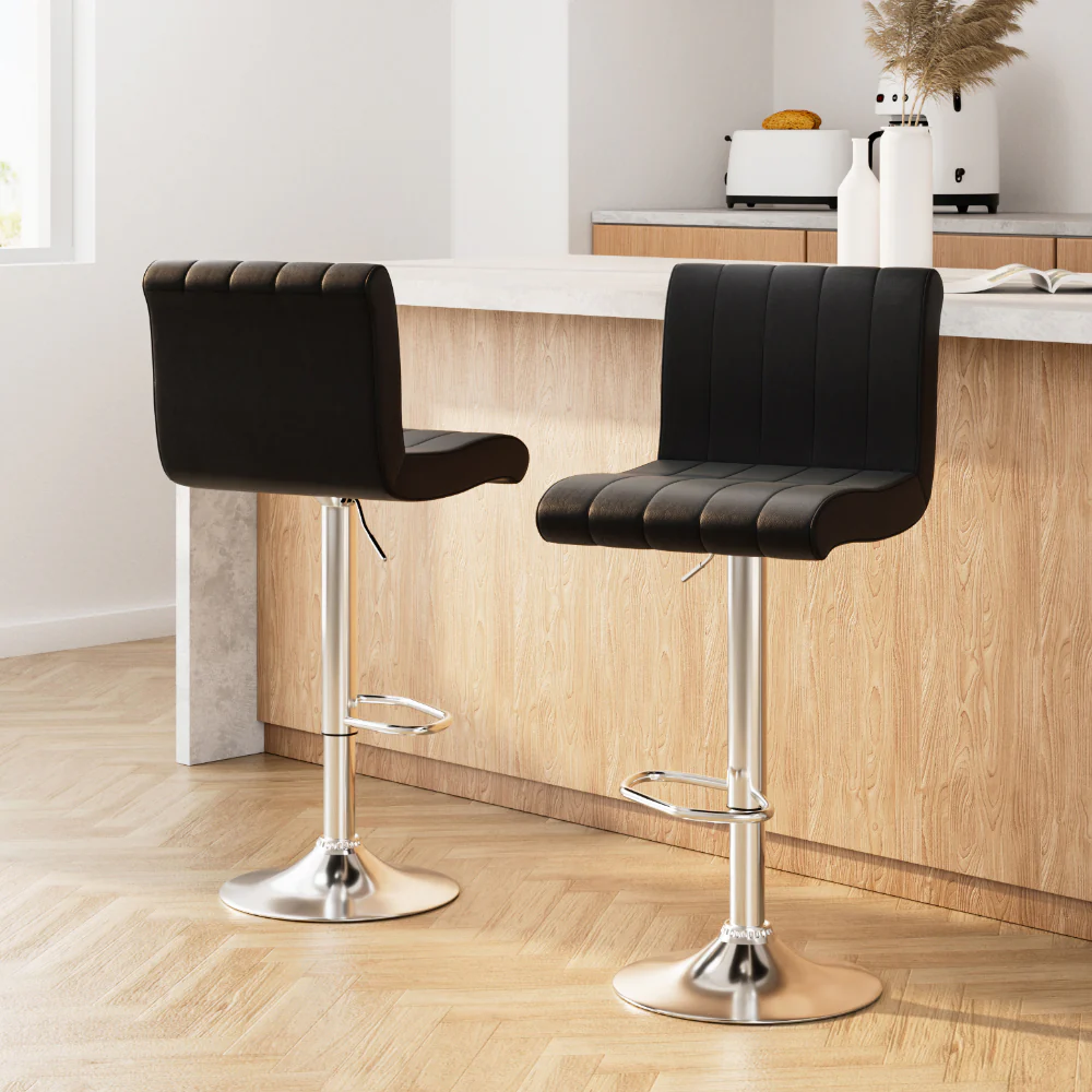 Set of 2 Line Style PU Leather Bar Stools - Black - Image 8
