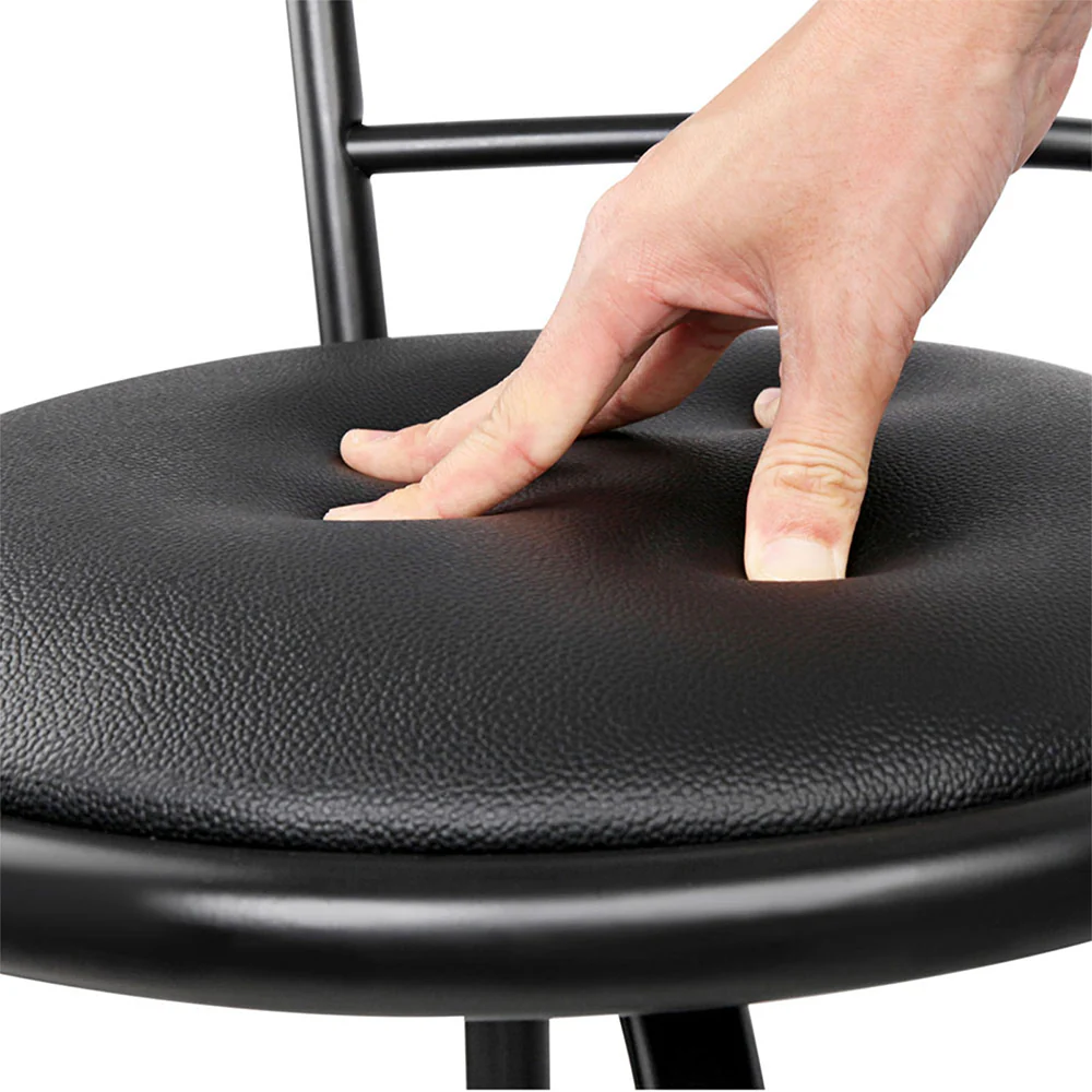 Set of 2 PU Leather Bar Stools - Black and Steel - Image 5