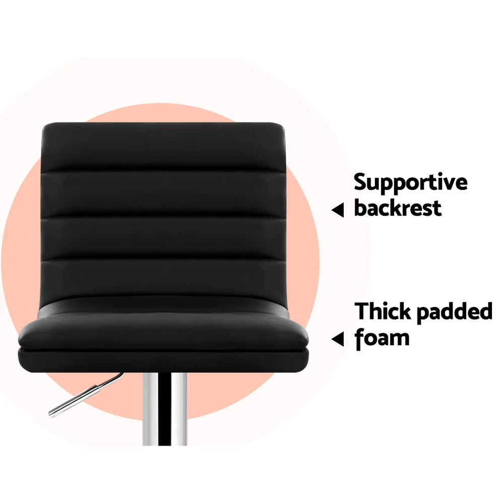 Set of 2 PU Leather Bar Stools Padded Line Style - Black - Image 4
