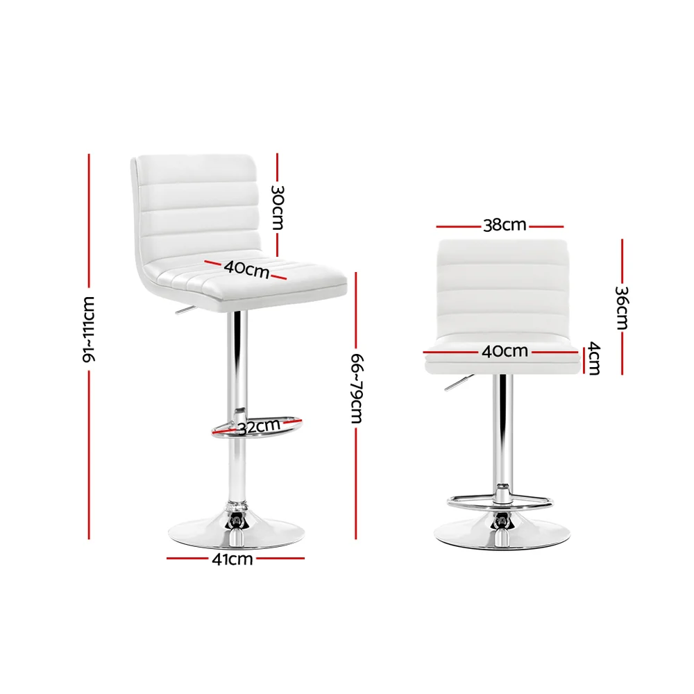 Set of 2 PU Leather Bar Stools Padded Line Style - White - Image 2