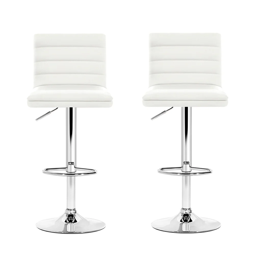 Set of 2 PU Leather Bar Stools Padded Line Style - White - Image 3