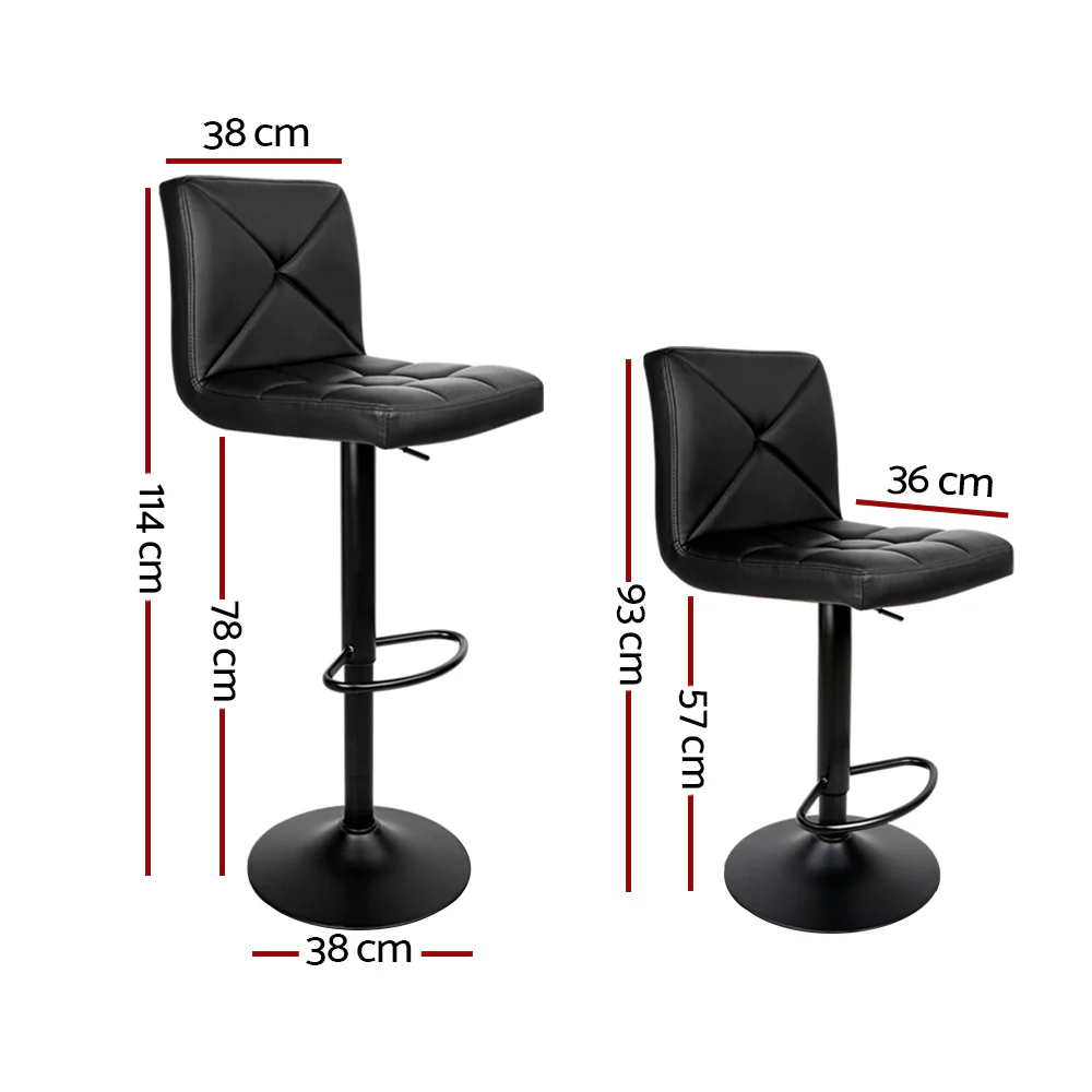 Set of 2 PU Leather Gas Lift Bar Stools - Black - Image 2