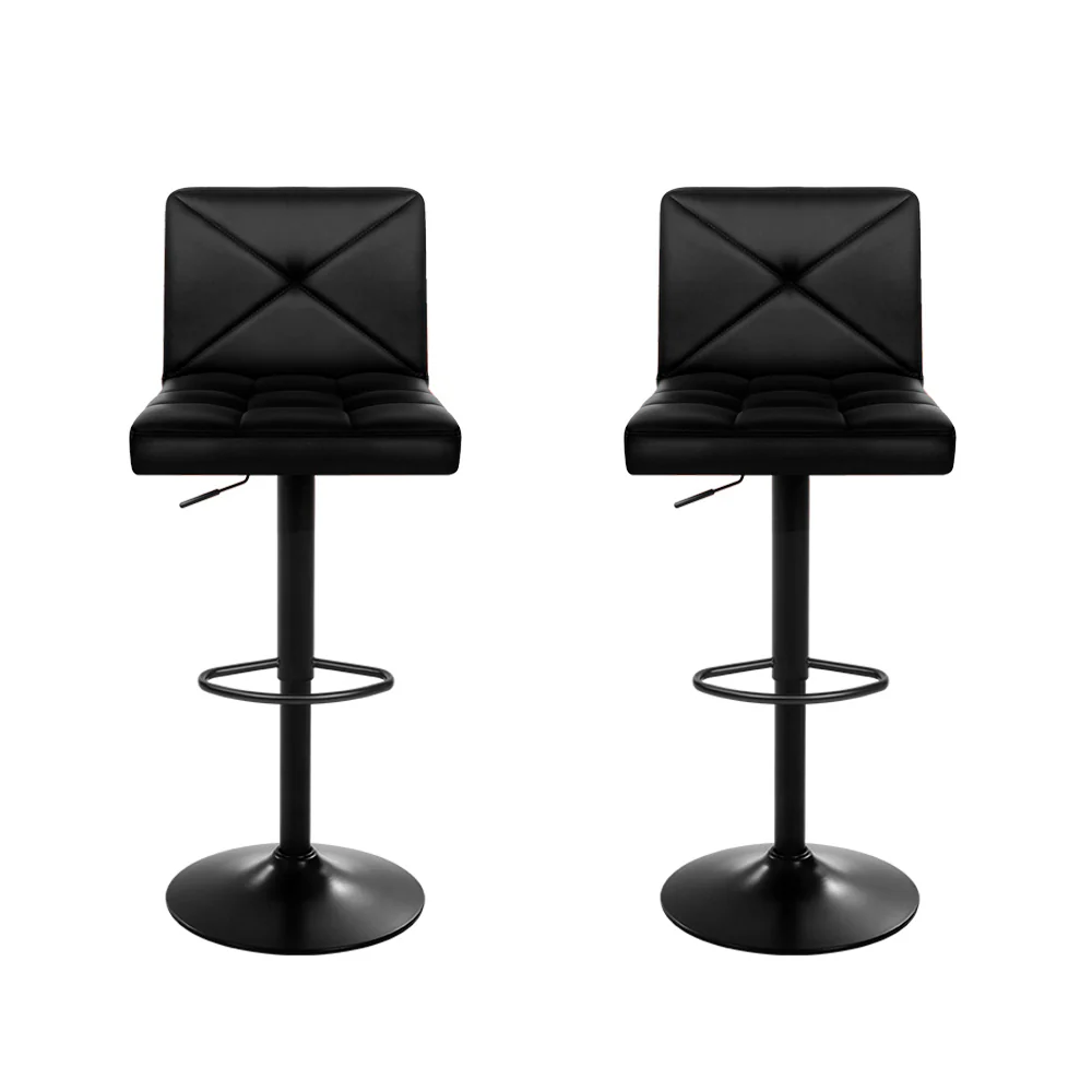 Set of 2 PU Leather Gas Lift Bar Stools - Black - Image 3
