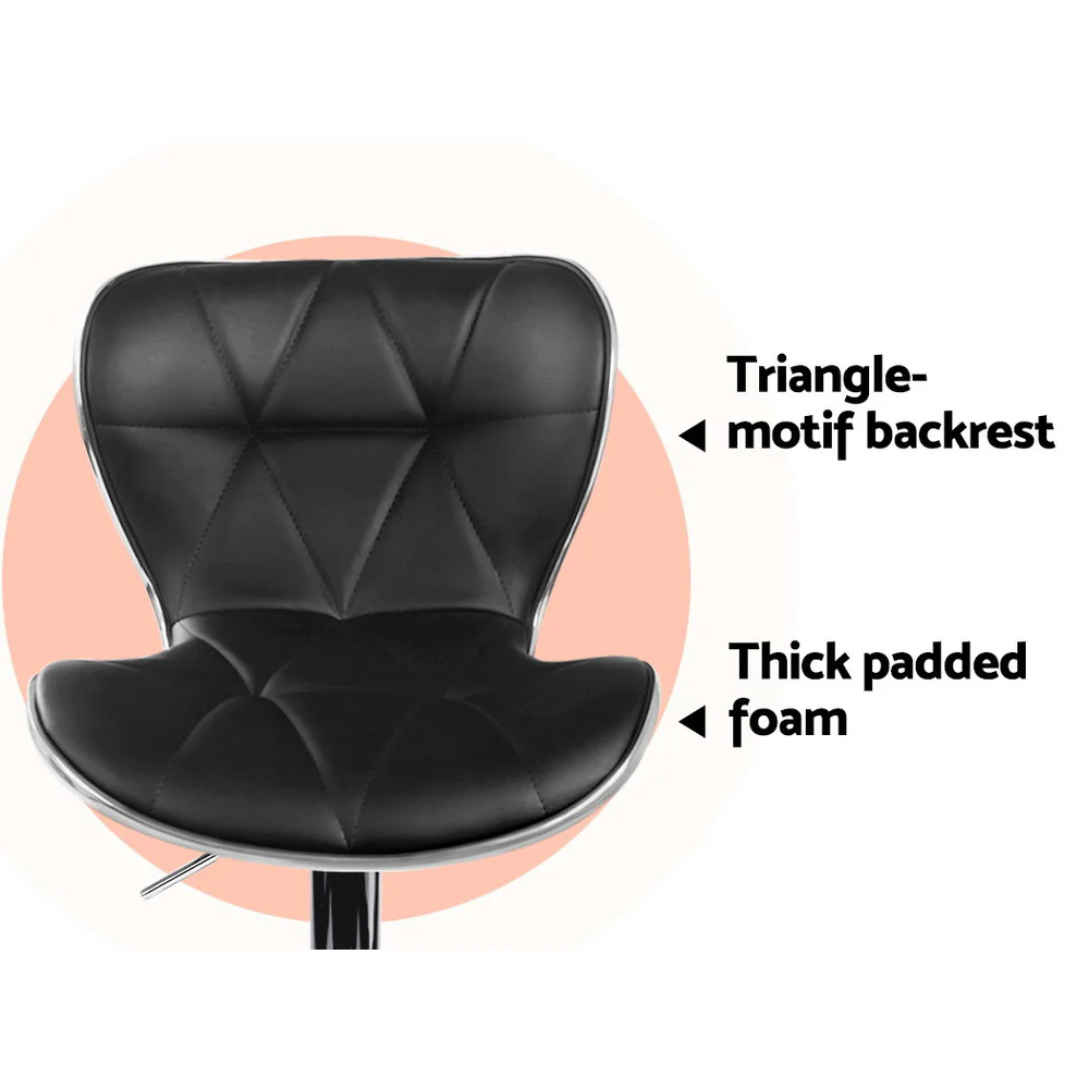 Set of 2 PU Leather Patterned Bar Stools - Black and Chrome - Image 5
