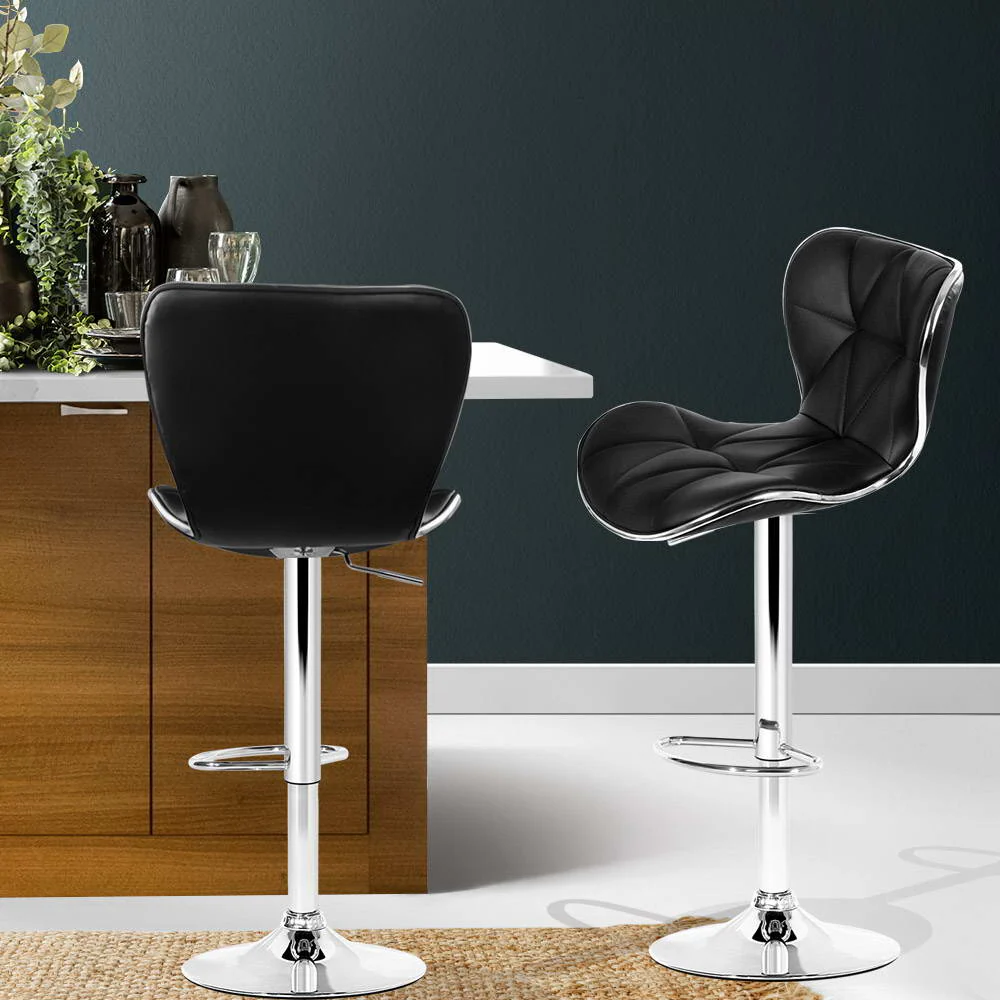 Set of 2 PU Leather Patterned Bar Stools - Black and Chrome - Image 7