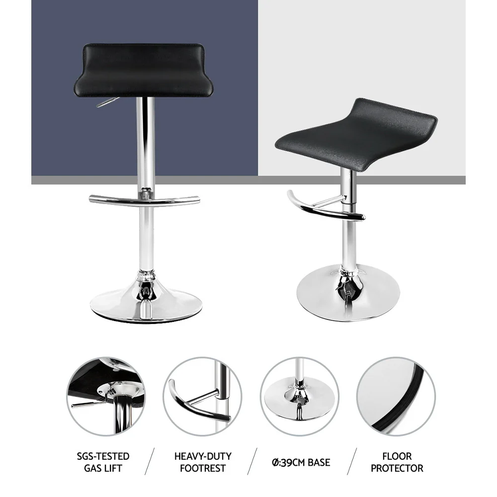 Set of 2 PU Leather Wave Style Bar Stools - Black - Image 5