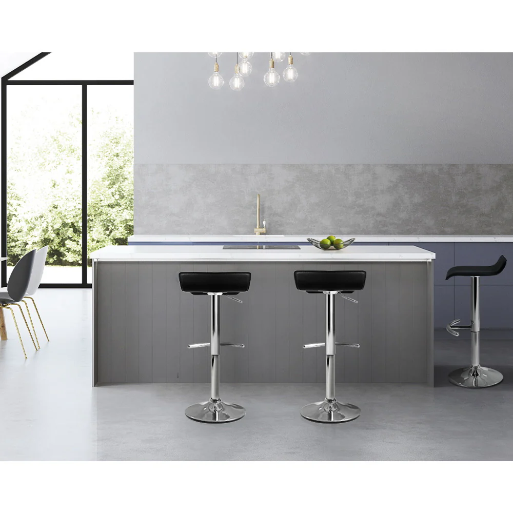Set of 2 PU Leather Wave Style Bar Stools - Black - Image 6