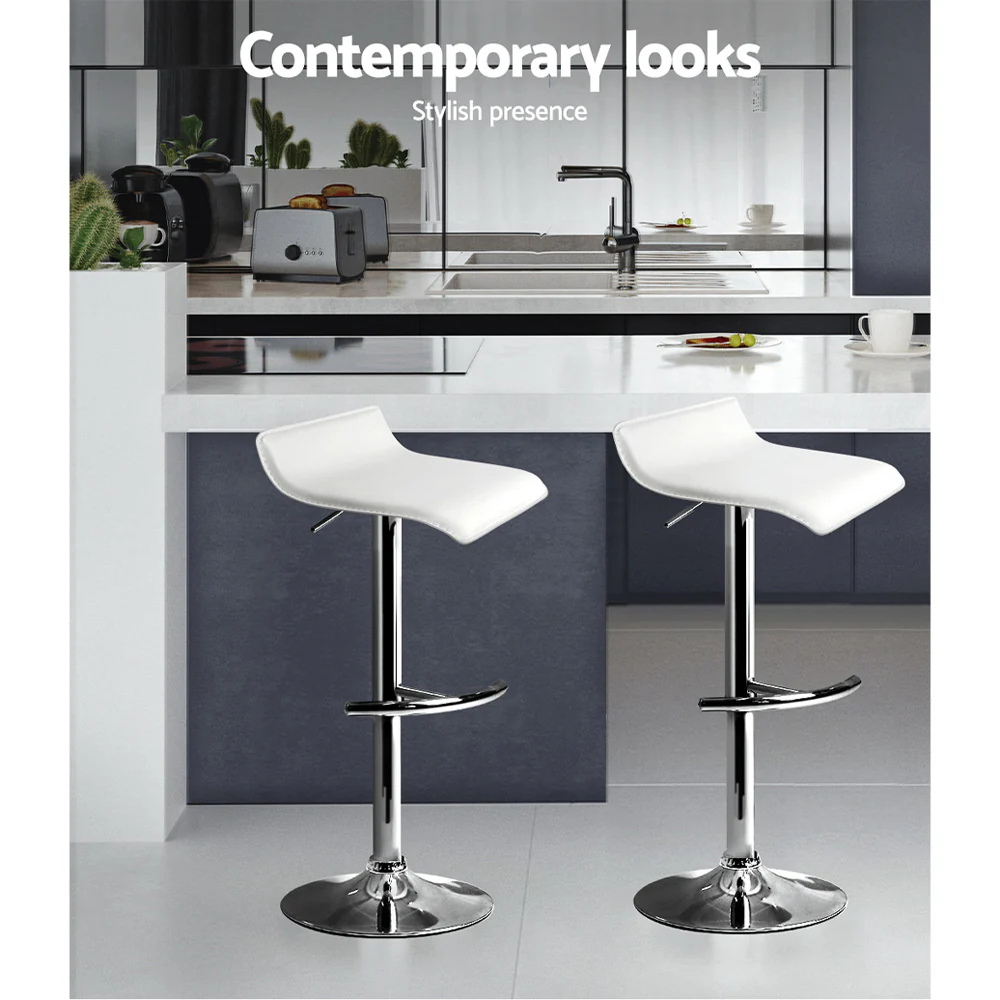 Set of 2 PU Leather Wave Style Bar Stools - White - Image 4