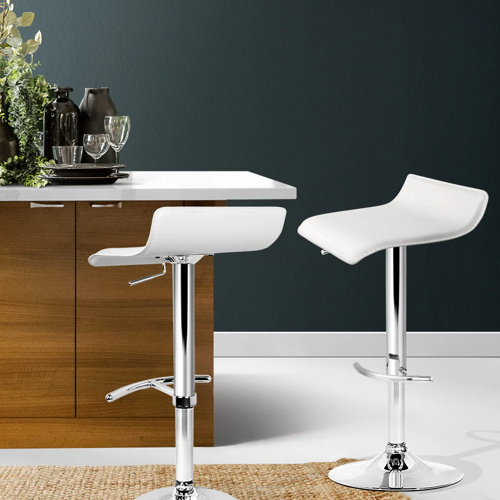 Set of 2 PU Leather Wave Style Bar Stools - White - Image 7