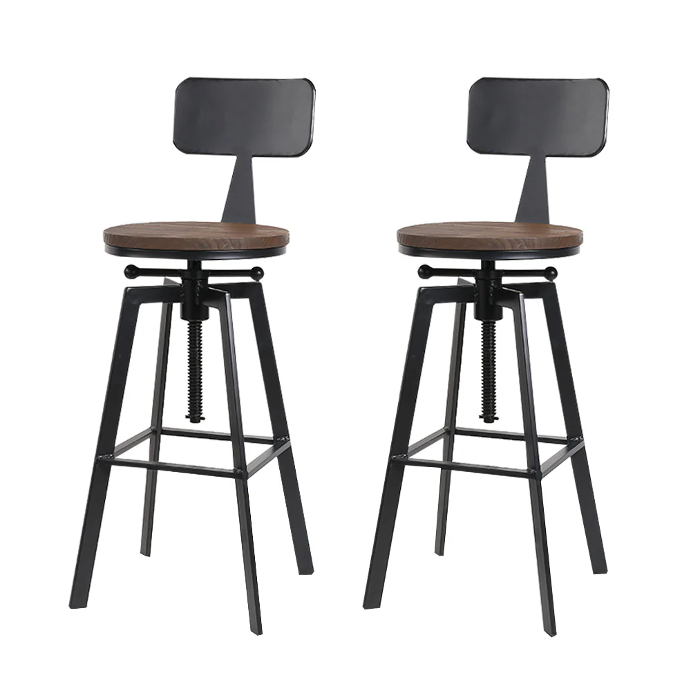 Set of 2 Cooper Industrial Style Metal and Wooden Rustic Bar Stools Black - Image 3