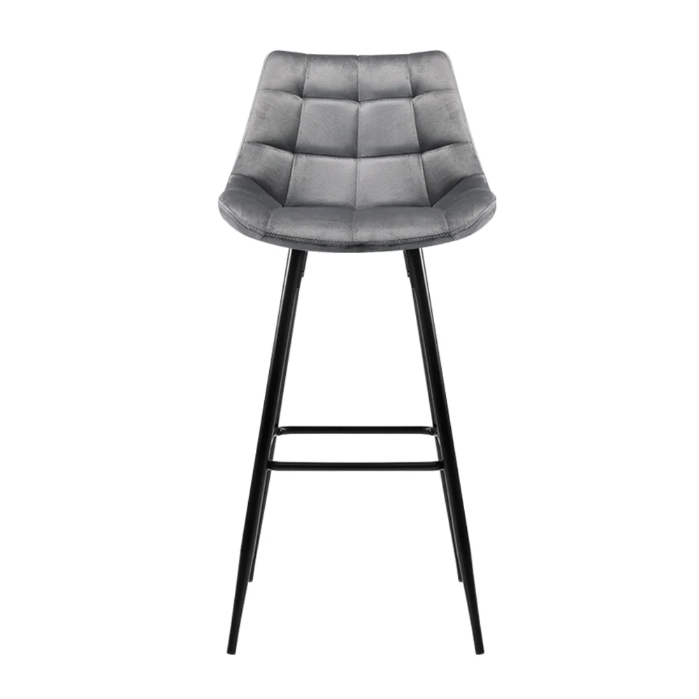 Set of 2 Velvet Bar Stools - Grey - Image 3
