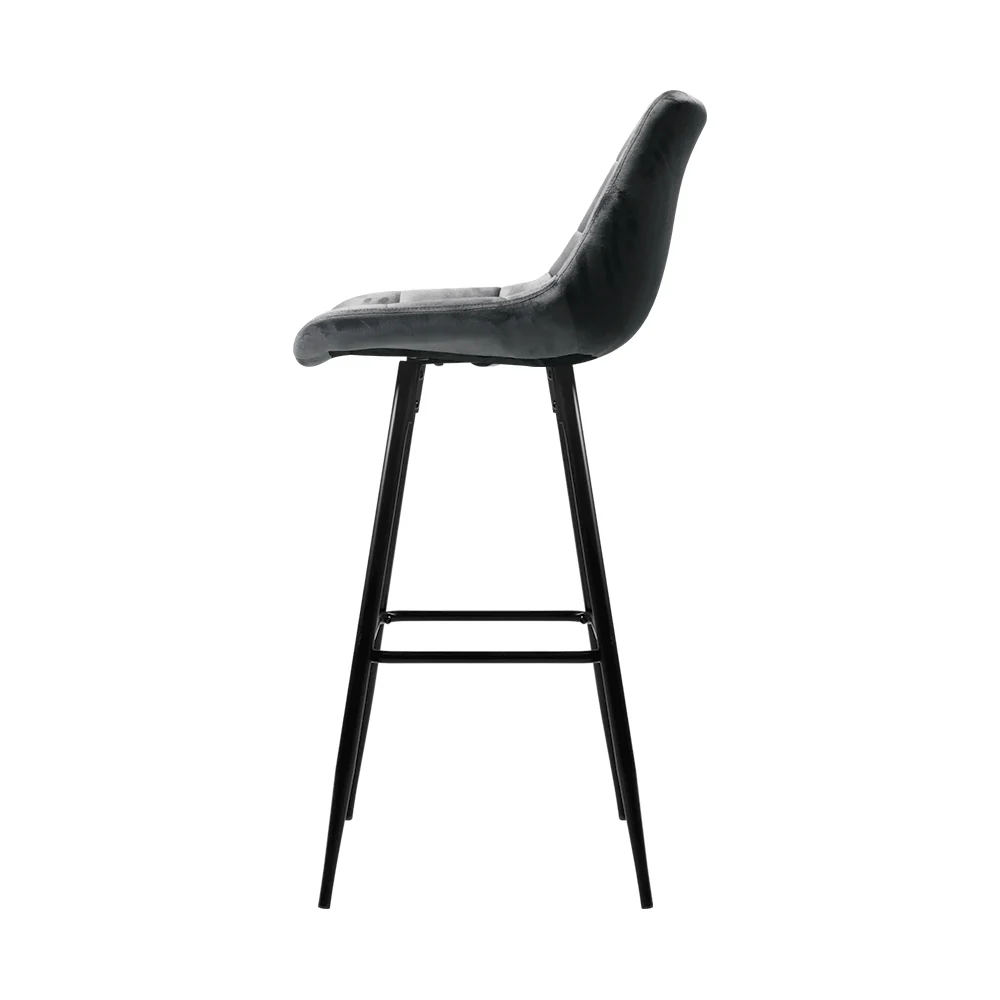 Set of 2 Velvet Bar Stools - Grey - Image 4
