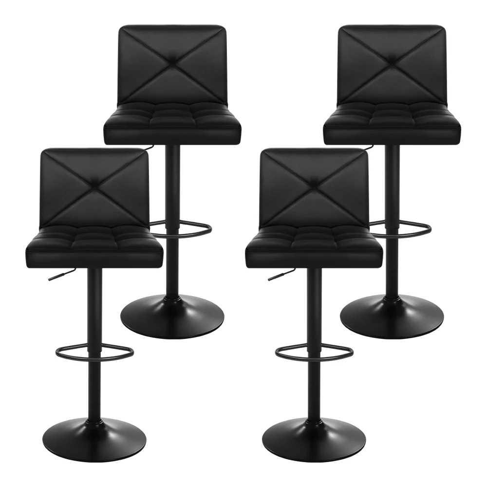 Set of 4 Bar Stools PU Leather Criss Cross Style - Black - Image 3