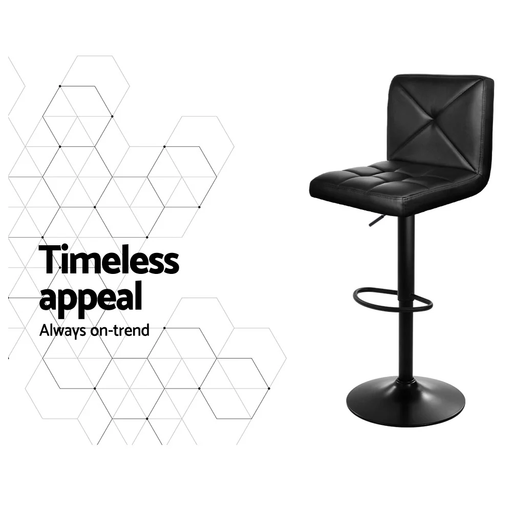 Set of 4 Bar Stools PU Leather Criss Cross Style - Black - Image 4